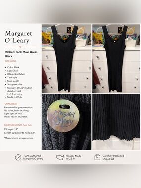 Margaret O'Leary Black Ribbed Knit Dress with Branded Button